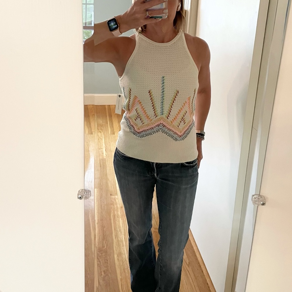 Anthropologie Sunrise Embroidered Sweater Tank – XS – NWT – Ivory Rainbow Knit - Picture 6 of 13